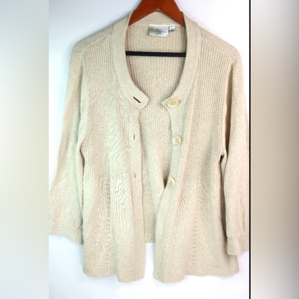 Studio Works XL Creme Cardigan Sweater Plus - Picture 1 of 12